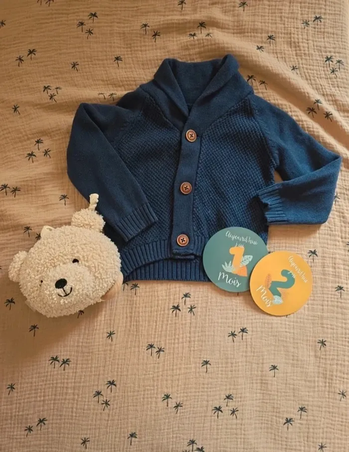 Gilet bébé bleu – Inextenso – Taille 74 (12 mois)