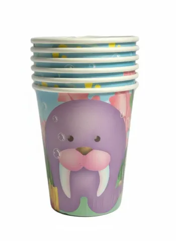 x6 Gobelets en Papier Motif Aquarium Morse 25 cl Neuf