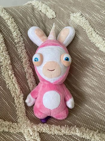 Peluche doudou 25cm lapins cretins déguisé en licorne rose très bon état