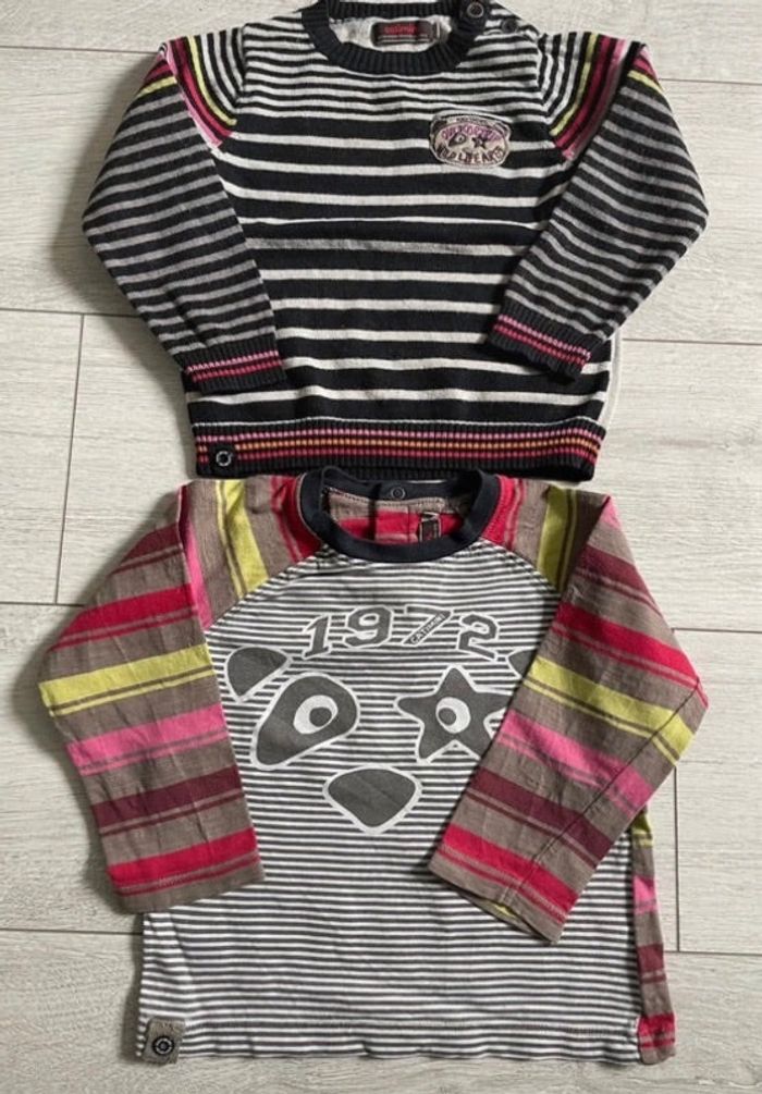 Ensemble t-shirt manches longues et pull catimini 2 ans