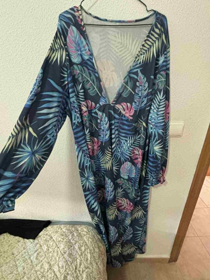 Robe longue a fleur bleu taille 52 fente - photo numéro 3