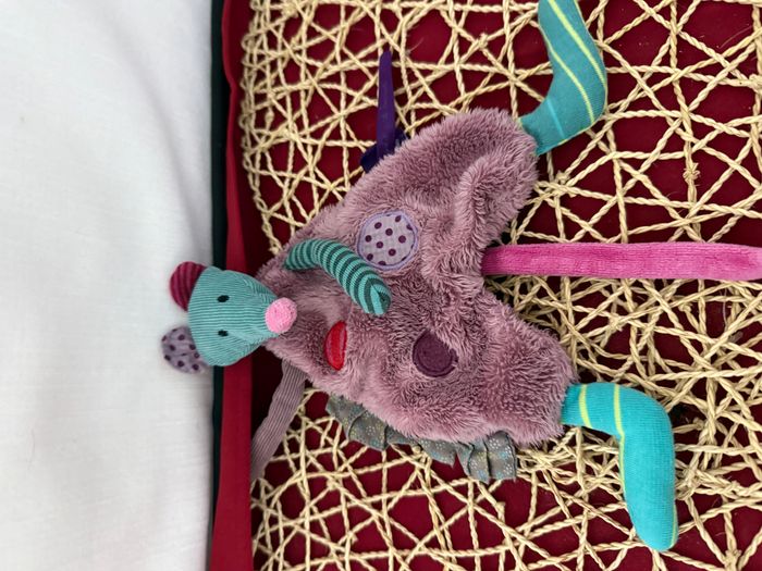 Doudou plat souris MOULIN ROTY Les Jolis pas beaux mauve vert rond - photo numéro 4