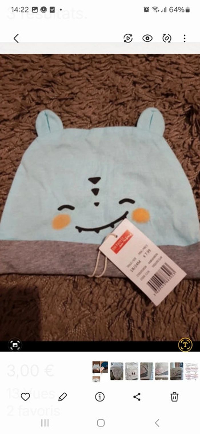 2 bonnets 18-24 mois neufs dpam