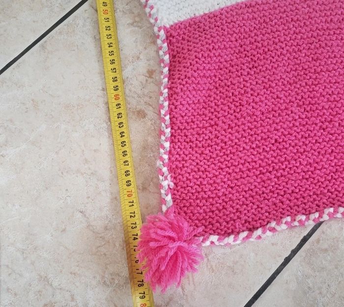 🌴 Plaid couverture fait main rose blanc avec pompon - photo numéro 5
