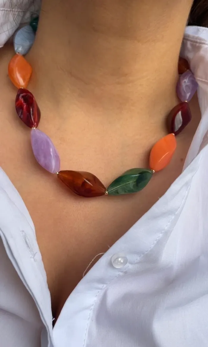 Collier MaxMara coloré perles effet pierre - photo numéro 2