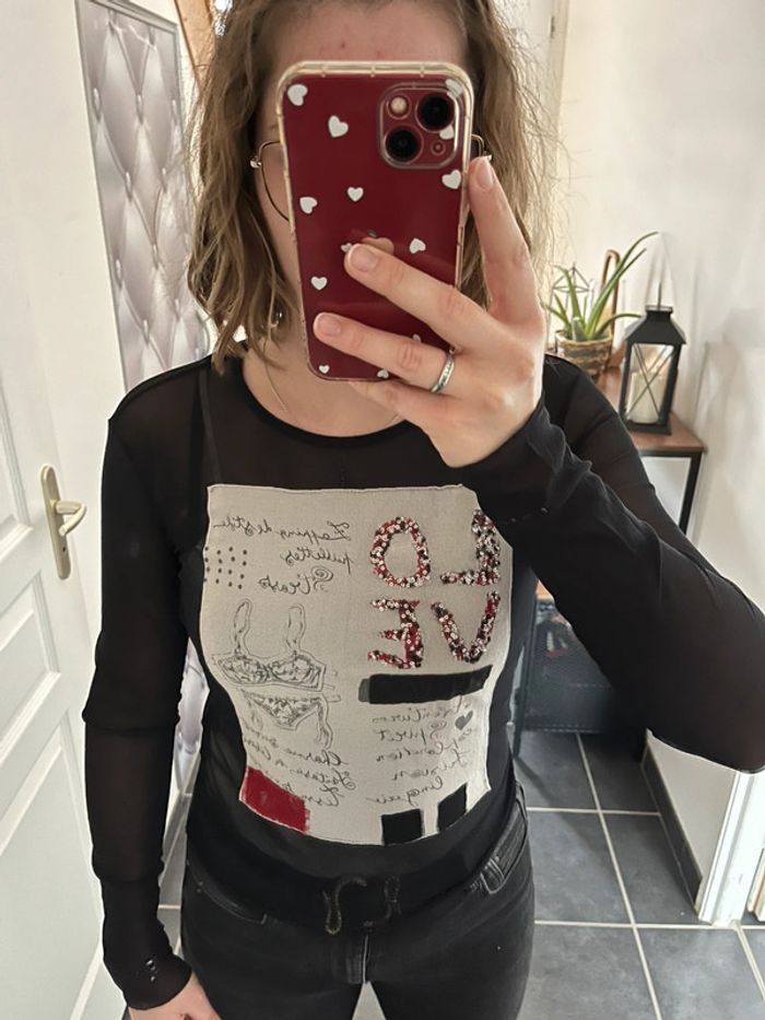 Blouse transparente manches longues noire Étam M🖤 - photo numéro 2