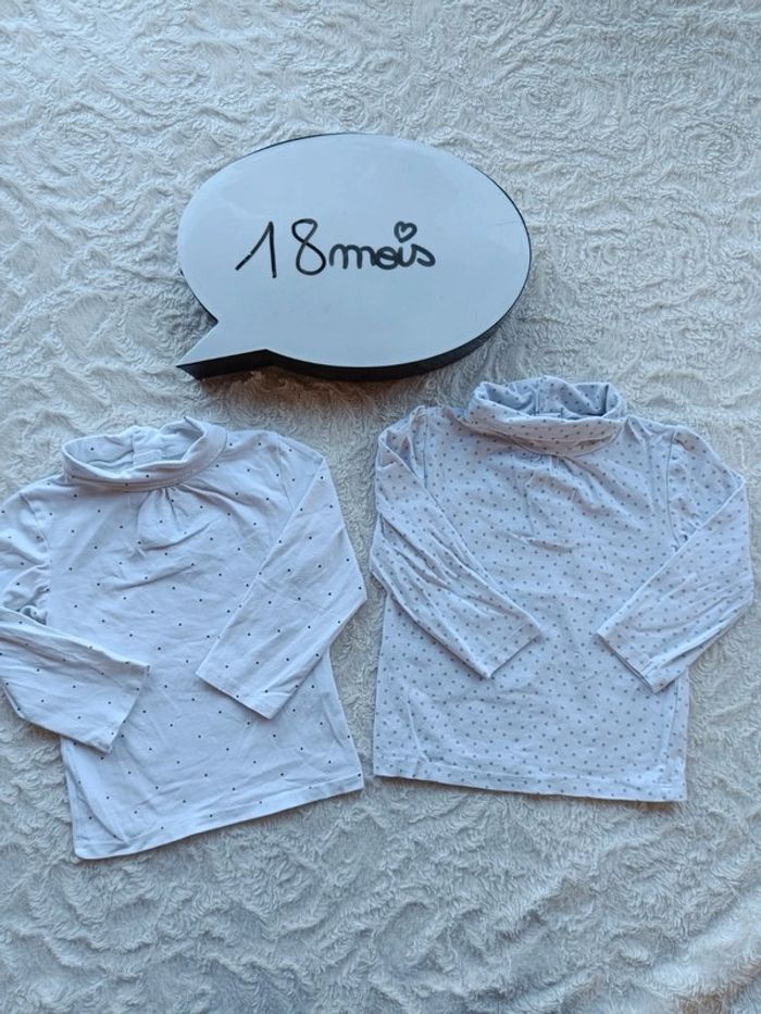 Lot de 2 sous pull col roulé Fille 18 mois cœur pois Kiabi