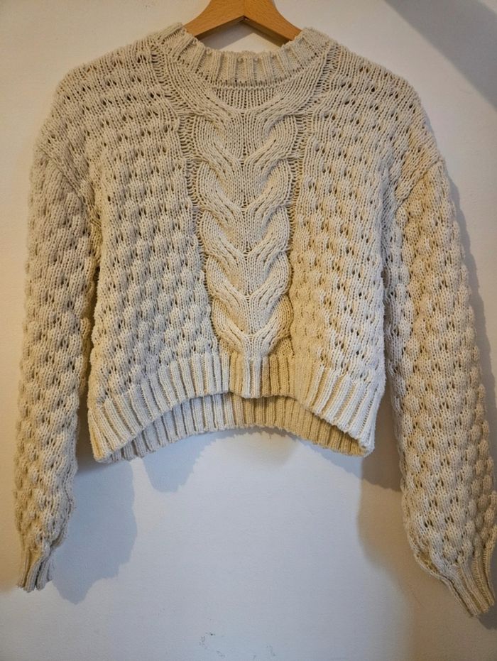 Pull tressé blanc