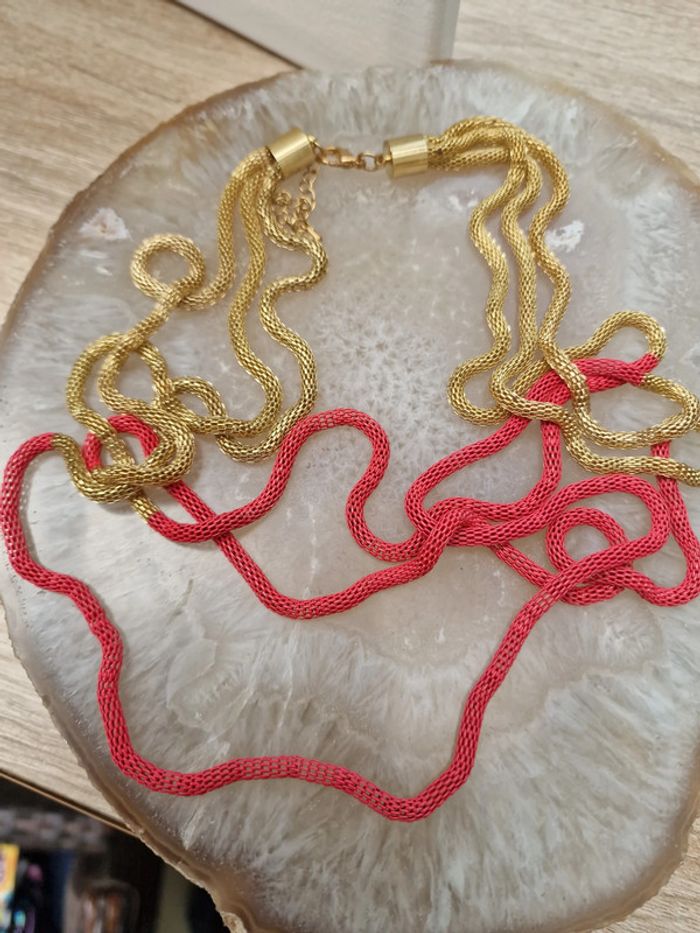 Collier Sautoir Trois Rangs Doré Rose - photo numéro 5