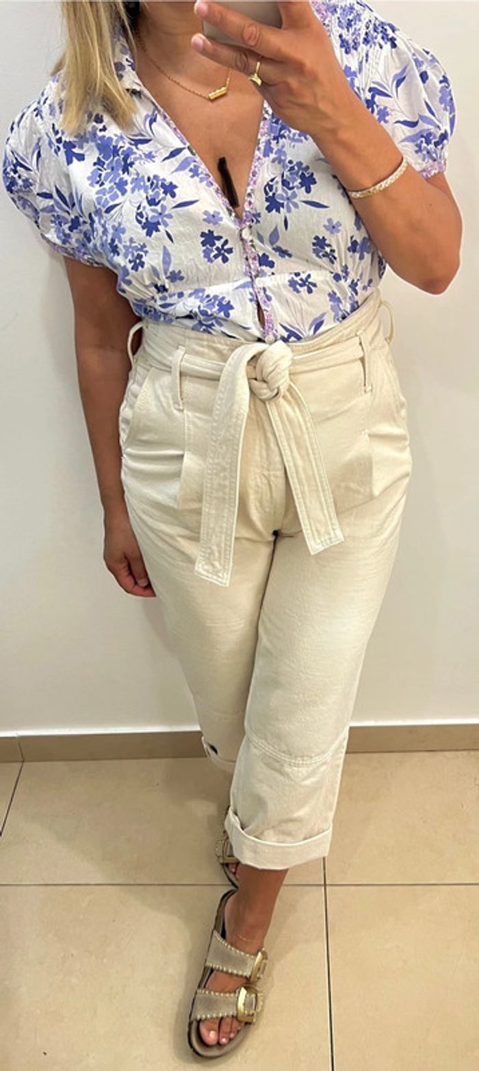 💙Chemise  blanche à fleurs bleue Trucco Taille 44 - photo numéro 2