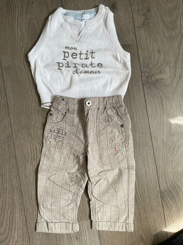 ensemble pantalon - pull sans manche 12 mois