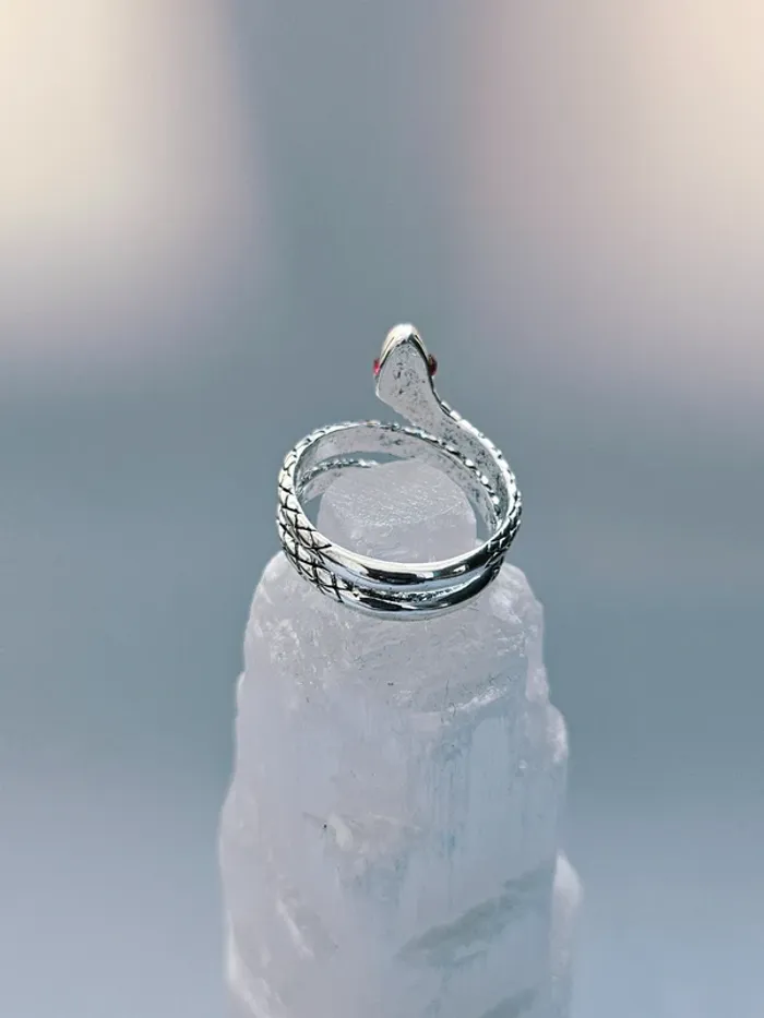Bague acier inoxydable serpent ajustable œil rouge - photo numéro 4
