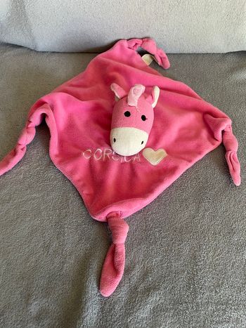 Doudou plat Ane rose fuchsia blanc Corsica cœur Entre Ciel Et Mer