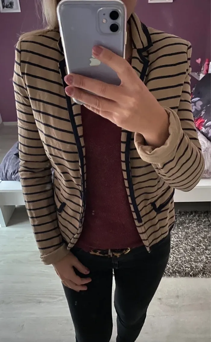 Veste blazer camel rayé Promod