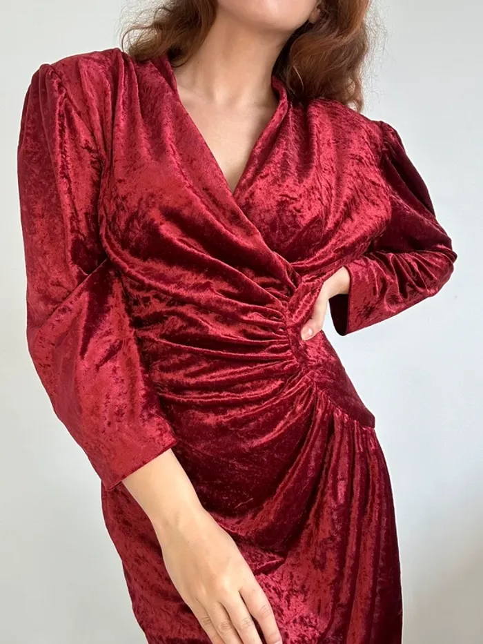 Robe vintage années 80 en velours bordeaux taille L 🥀 - photo numéro 3