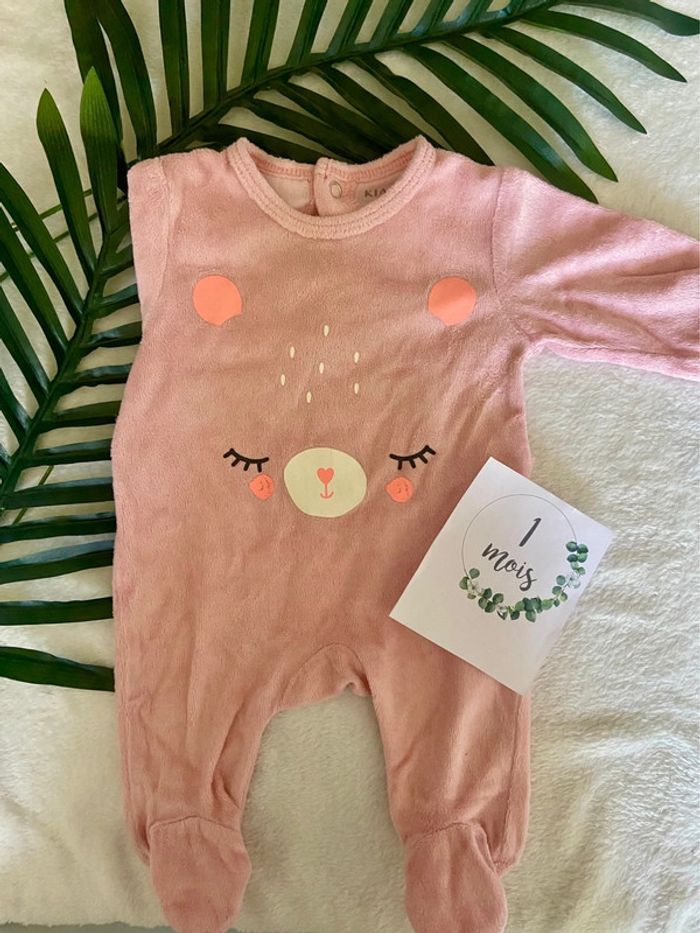 Pyjama velours rose Kiabi fille - 1 mois