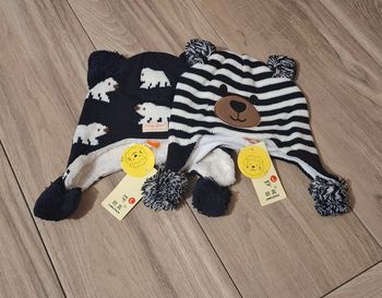 Lot 2 bonnet enfant Mixte hiver ours bleu marine blanc