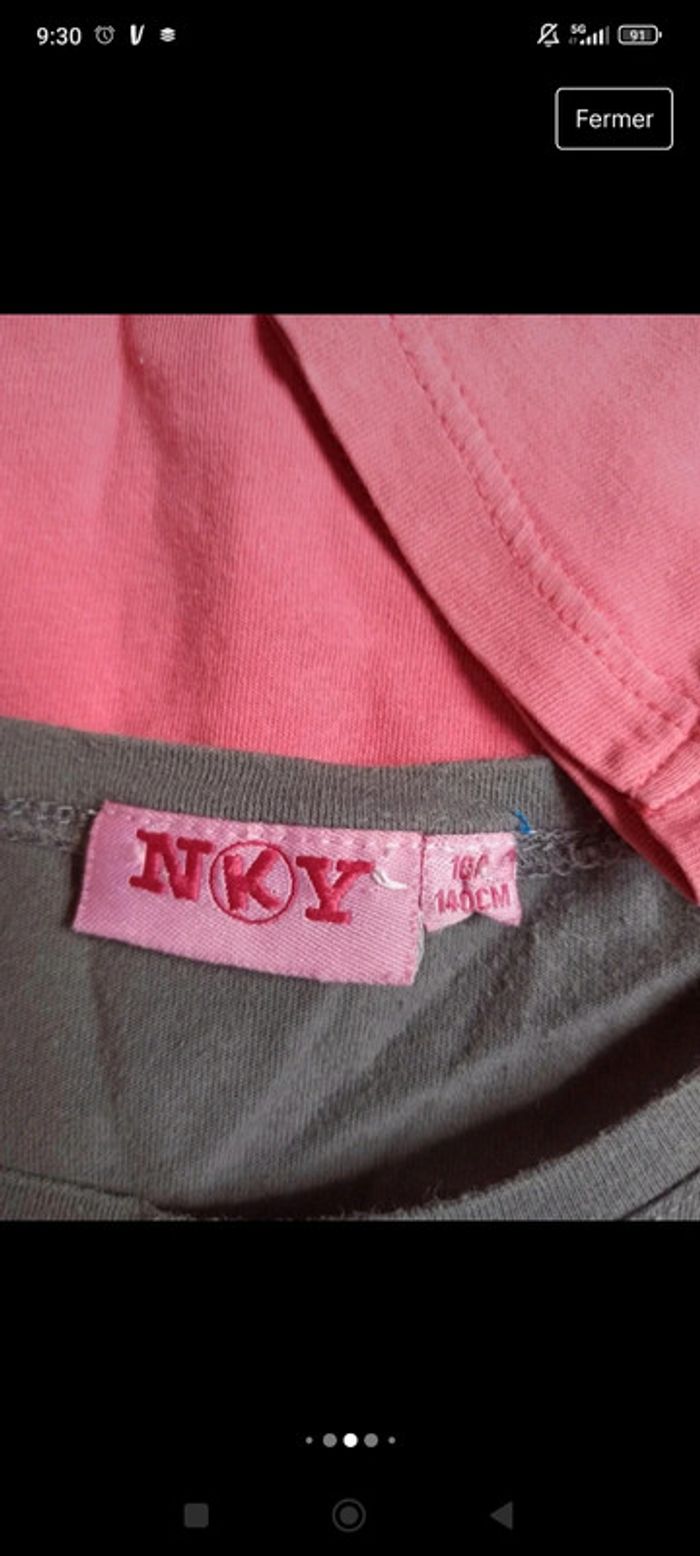 Lot de 3 t-shirts t-shirt violet-gris NKY t-shirt rose Okaïdi t-shirt vert tape à l'oeil 10 ans - photo numéro 4