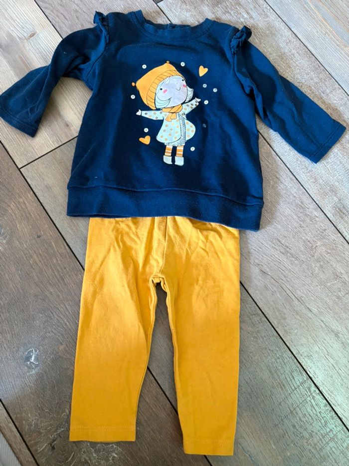 Bel ensemble fille 12 mois moutarde et marine comme neuf