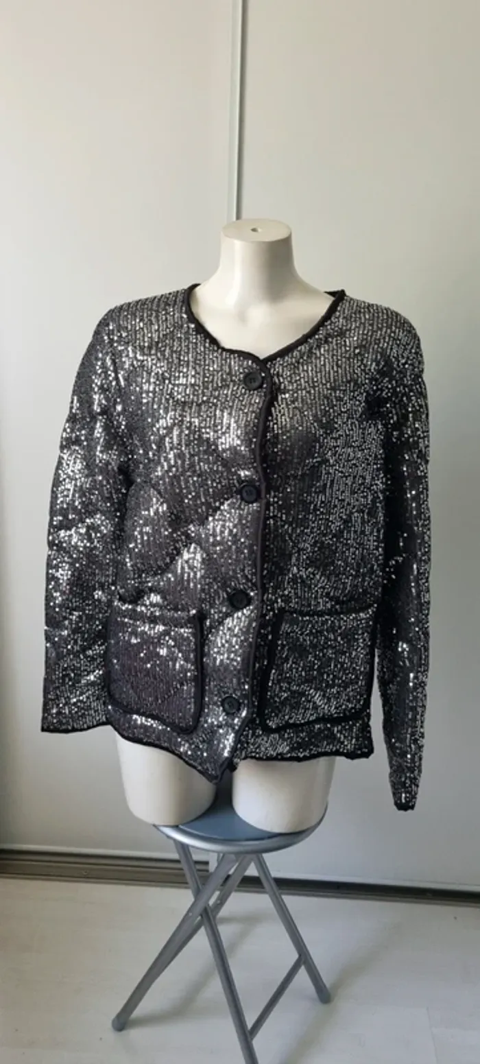 Veste sequins paillette argentée neuve avec étiquette M/L - photo numéro 5