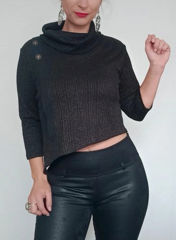 Pull asymétrique noir pailleté col roulé taille 38