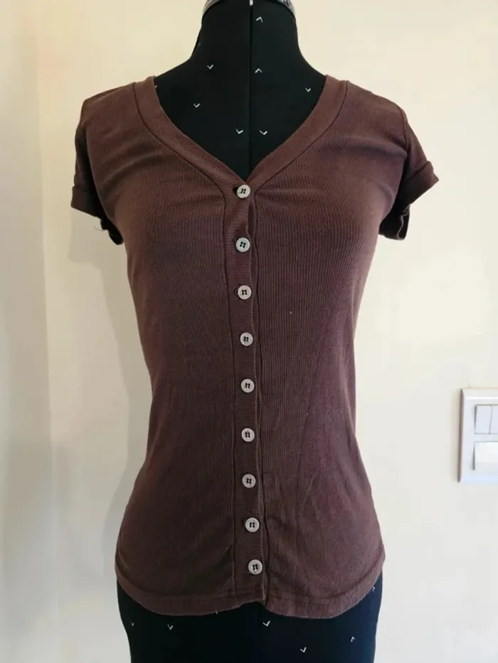 🤎 Cardigan Femme Marron Côtelé Boutonné JS Millenium Manches Courtes - 100% Coton - Taille Unique 🤎