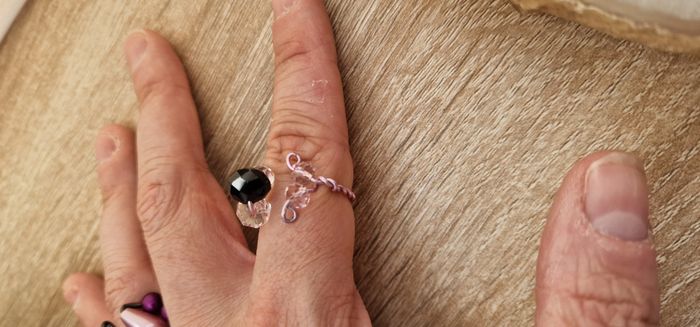 Lot De 3 Bagues Réglables En Métal Rose Gris Perles Cristal - photo numéro 2