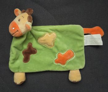 Doudou vache plat vert et orange - Kimbaloo