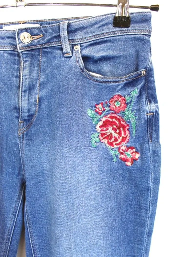 Jean Springfield - Broderie Florale Tendance - Bleu Denim - photo numéro 2