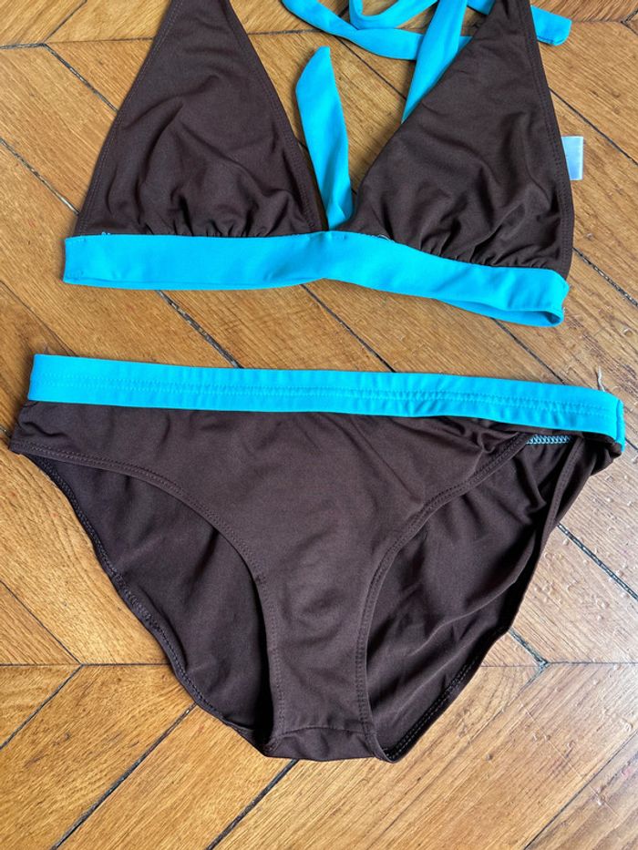 Maillot de bain 2 pièces turquoise et marron Taille 42 - photo numéro 2