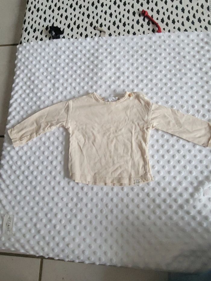 T-shirt manches longues ZARA 3-6 mois (68 cm) Crème/Beige – Look mixte