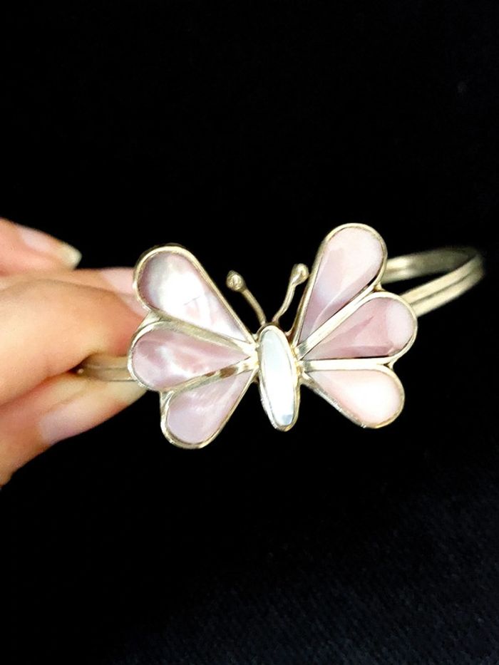 Magnifique bracelet papillon en Alpaca Mexico nacre - photo numéro 6