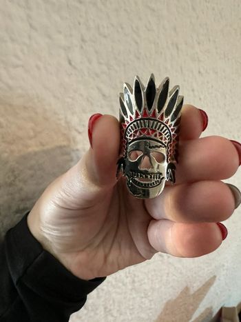 Bague indien rouge noir argente taille unique