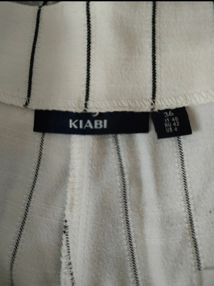 Pantalon femme Kiabi blanc a rayures avec ceinture - photo numéro 3