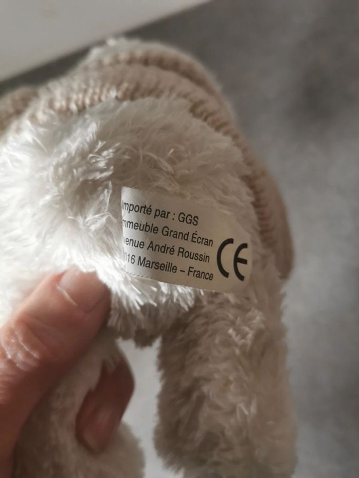 Peluche doudou ours nounours blanc pull khimo beige - photo numéro 7