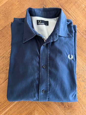 Chemise Fred Perry Coton Bleu Marine Logo Laurier Brodé Slim Taille M Bon État