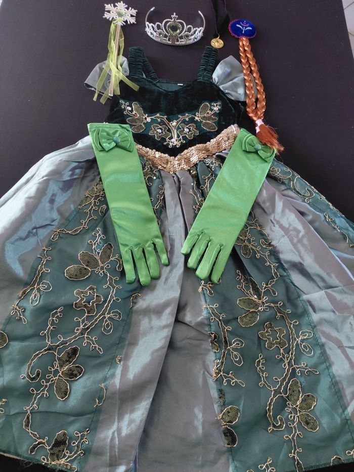 Déguisement robe princesse Anna verte paillette 5ans