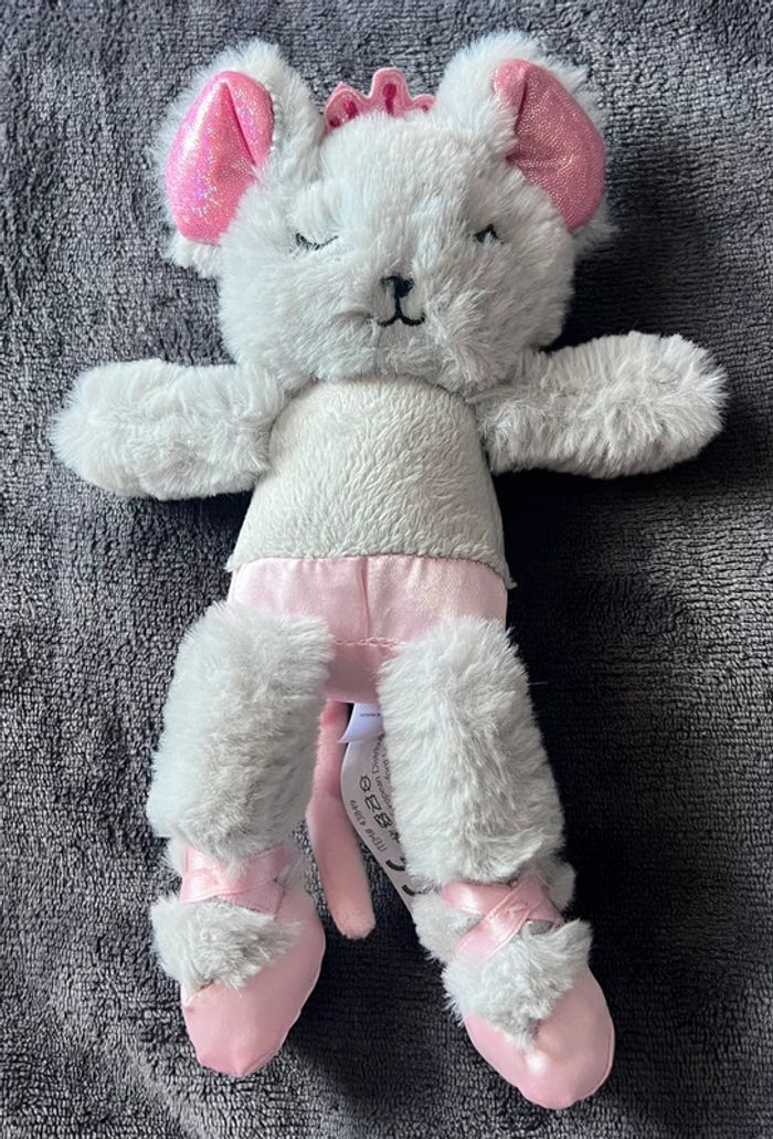 Petite peluche doudou souris animal adventure neuve sans étiquette grise et rose - photo numéro 2