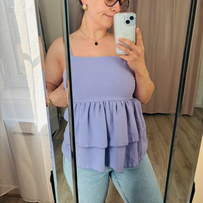 🌸 Haut bretelles Lila femme S avec noeud dans le dos