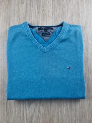 Pull a col V Tommy Hilfiger bleue Cachemire Femme Taille S