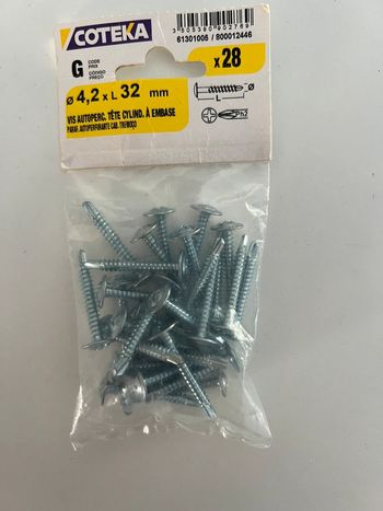28 vis autoperceuses tête cylindrique 4,2x32mm