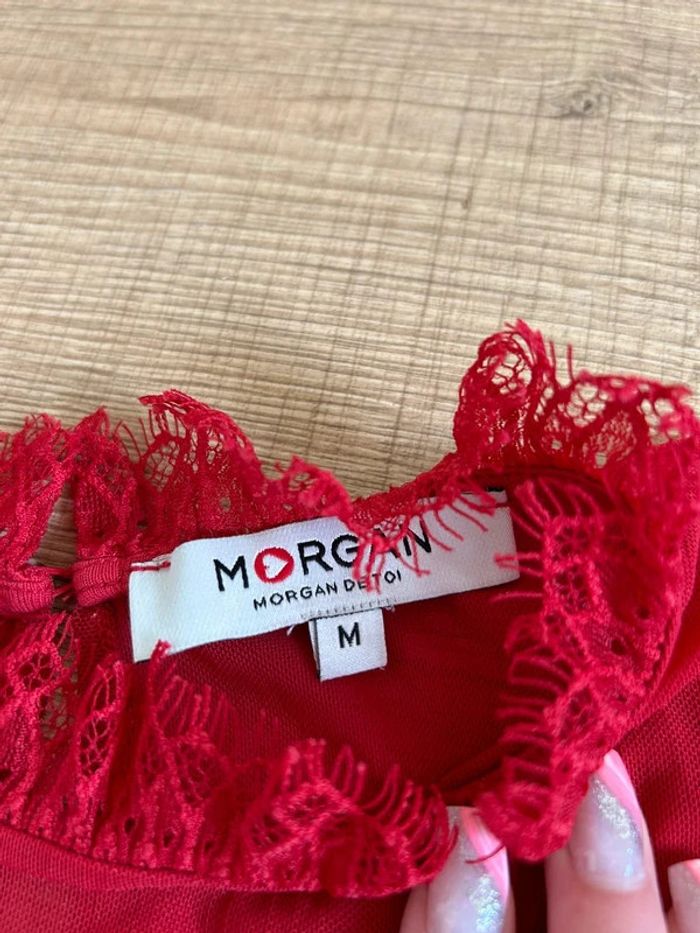 Top rouge à manches courtes avec dentelle Morgan taille M TBE (taille petit) - photo numéro 14