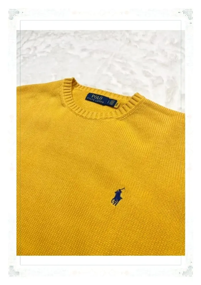 Ralph Lauren pull homme coton jaune col rond taille L - photo numéro 4