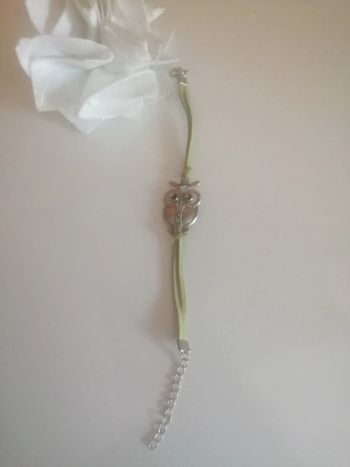 🌸Bracelet cuir vert et hibou argenté 🌸