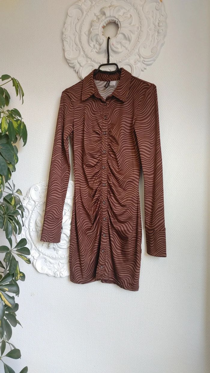 Mini robe moulante manches longues couleur marron taille s - photo numéro 3