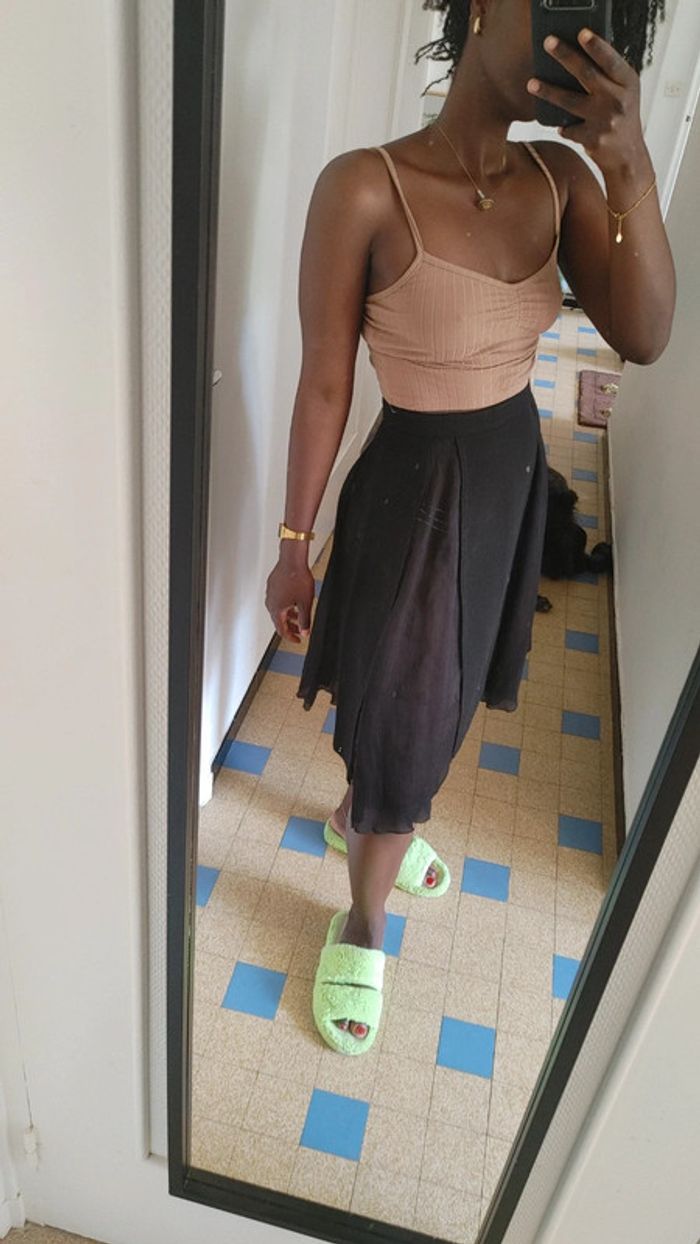 Jupe transparent en laine et soie taille haute - photo numéro 8