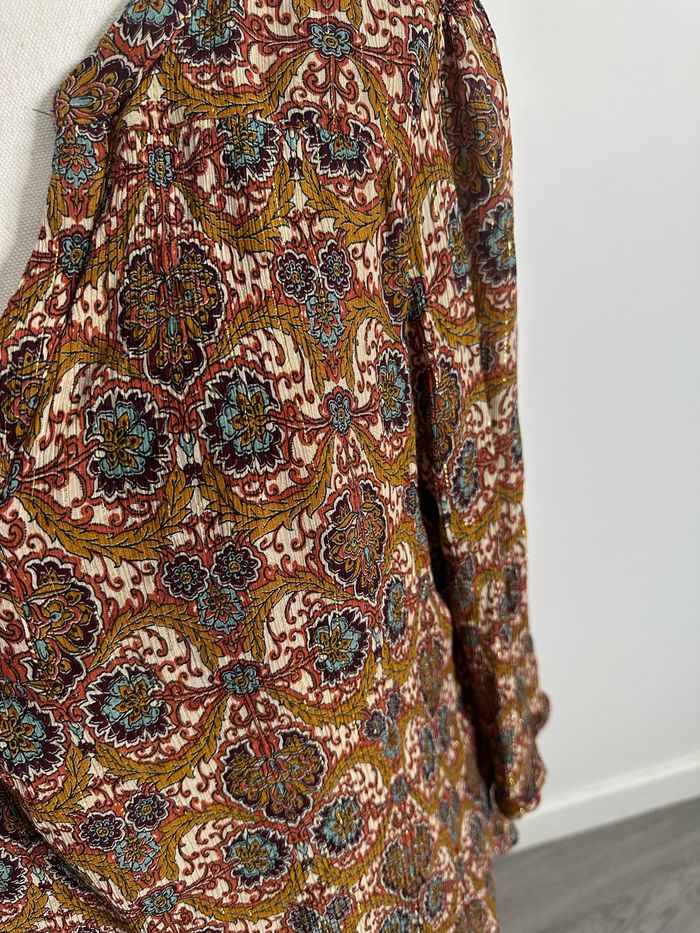 Blouse en soie Paisley marron et dorée Maison 123 T44 XXL - photo numéro 2