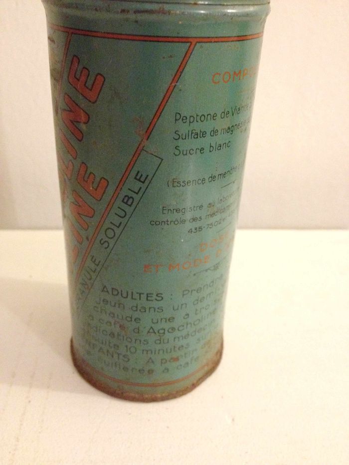 Ancienne boite publicitaire cylindrique agocholine zizine en métal pour collectionneur - photo numéro 2
