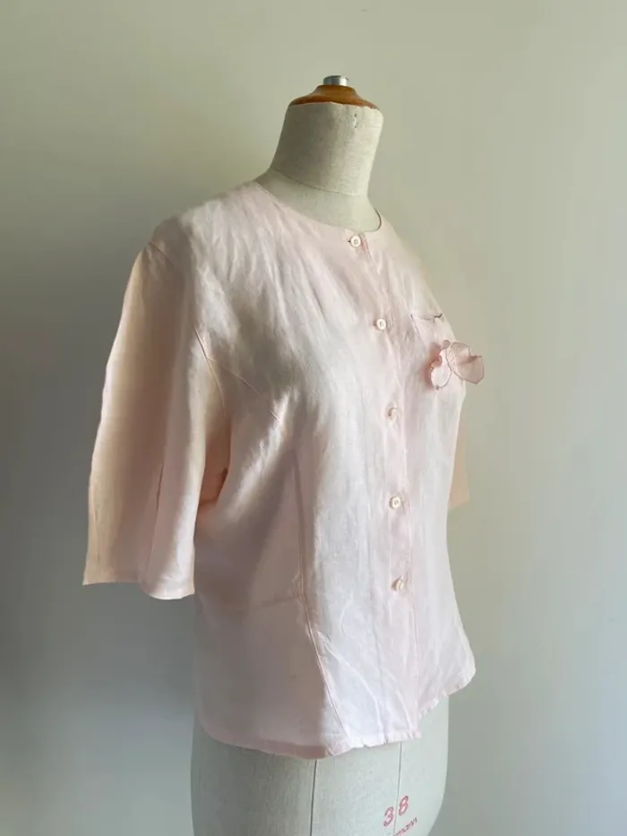 Chemise vintage manches courtes rose pâle Jacques Fath - photo numéro 6