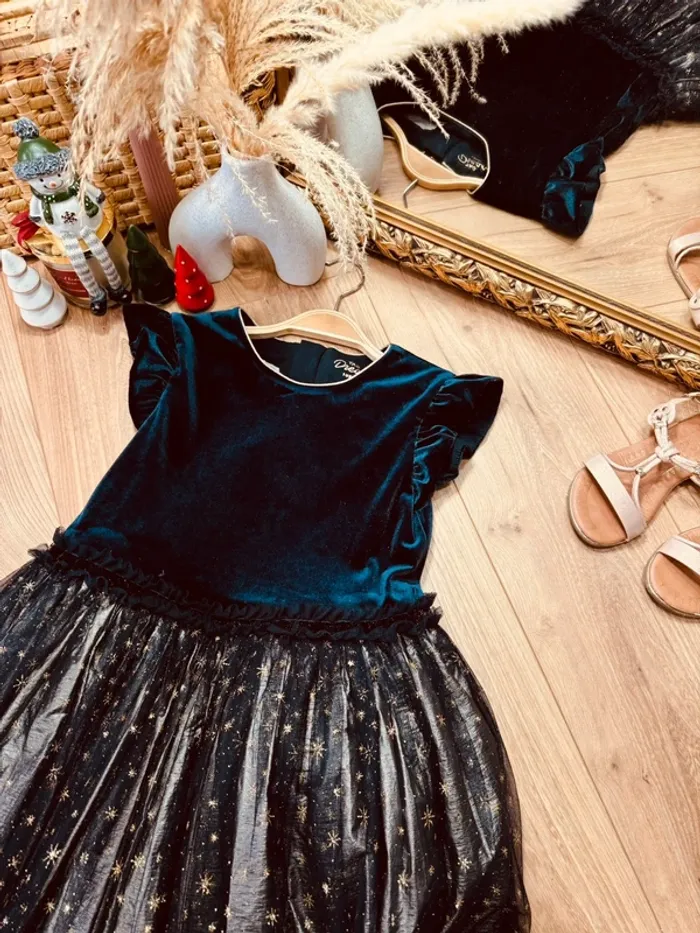 Taille 10 ans Robe longue créateur fille TAO bleu marine doré * velours tulle * 💙 - photo numéro 2